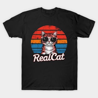 Real Cat Funny Vintage Retro Cat t-shirt for women & Men Cat T-Shirt